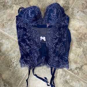 Victoria's Secret Blue Lace Bustier with Pink Highlights